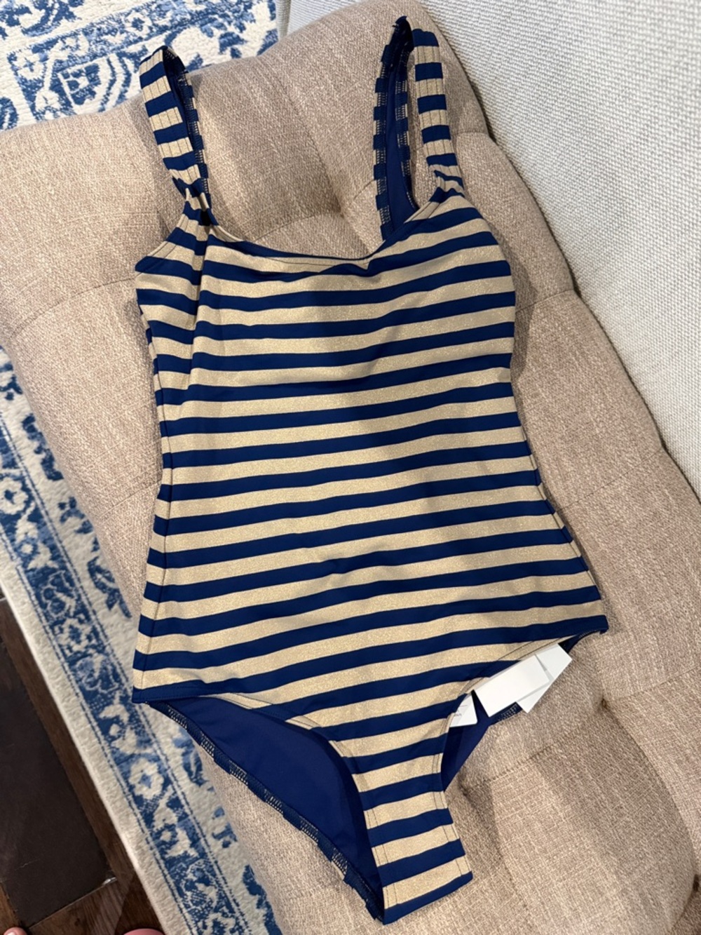 Zimmermann Navy and Gold Striped One-Piece Swimsuit